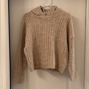 For The Republic Beige Cable Knit Hoodie Sweater